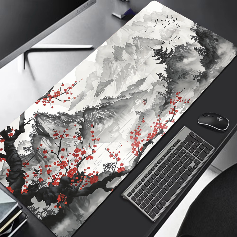 Alfombrilla de ratón Sakura Scenery, alfombrilla de ratón grande de goma antideslizante para juegos, alfombrilla de escritorio duradera, borde de costura gruesa, adecuada para oficina y juegos