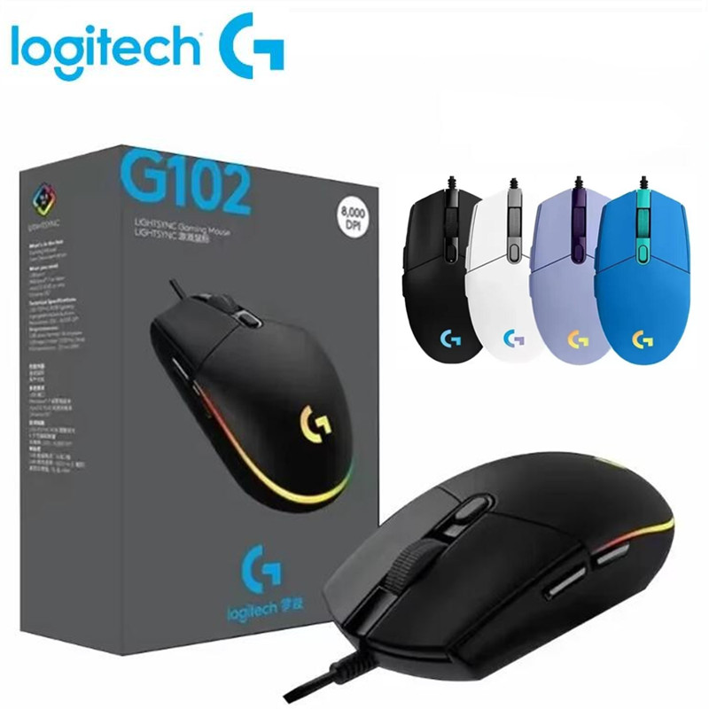 Ratón Logitech G102, ratón USB para juegos con cable, pantalla de efecto óptico arcoíris de 8000 DPI para PC/Mac, ordenador y portátil
