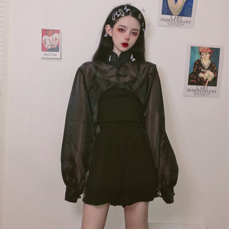 Солнцезащитные рубашки, женские укороченные рубашки с воротником-стойкой, традиционный китайский стиль, элегантная уличная одежда для отдыха, женские сексуальные летние майки