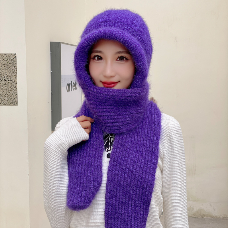 Gorro de punto acrílico informal para mujer, conjuntos de bufanda cálida, gorros gruesos con forro polar liso en el interior, gorros a prueba de viento