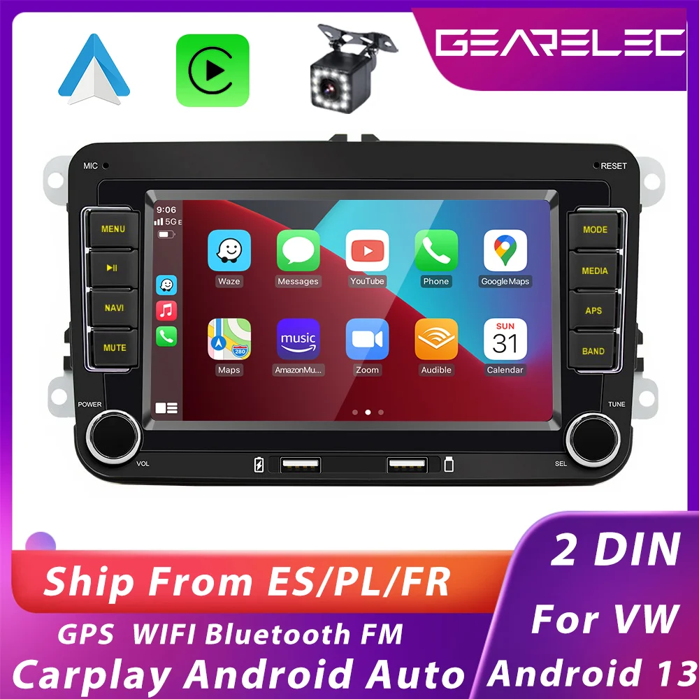Android 13 Car Multimedia Player, 2 Din, Rádio, GPS, Wi-Fi, Carplay para Volkswagen, Skoda, Octavia, Golf 5, 6, Touran, Passat, Polo, Jetta