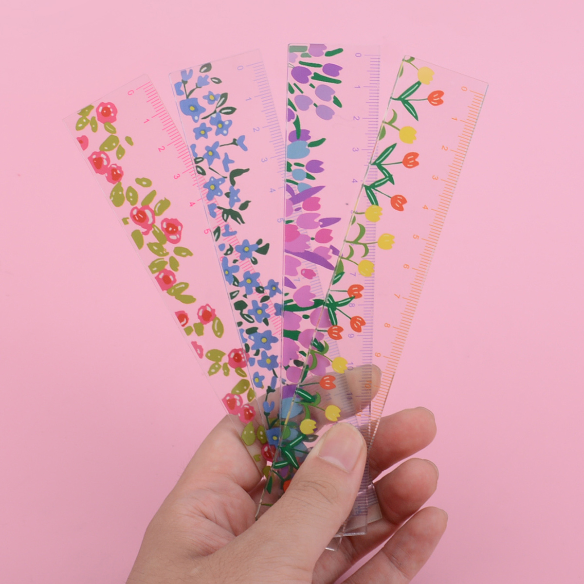 Règle à fleurs transparente coréenne Kawaii, fournitures scolaires Regla, outil de dessin, accessoires PapelBR, règles scolaires, 15cm