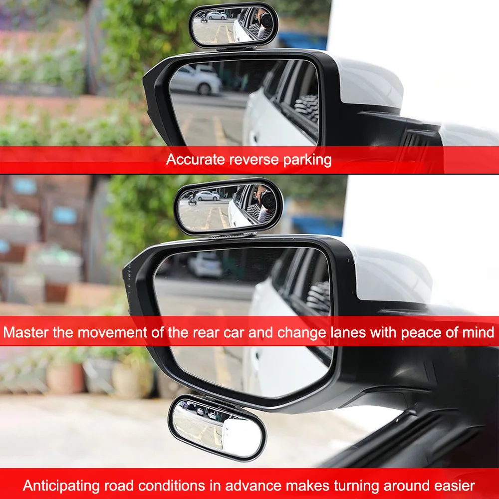Accesorios universales para coche, espejo retrovisor auxiliar, espejos traseros laterales gran angular, punto ciego inverso 360 °   Ajustable