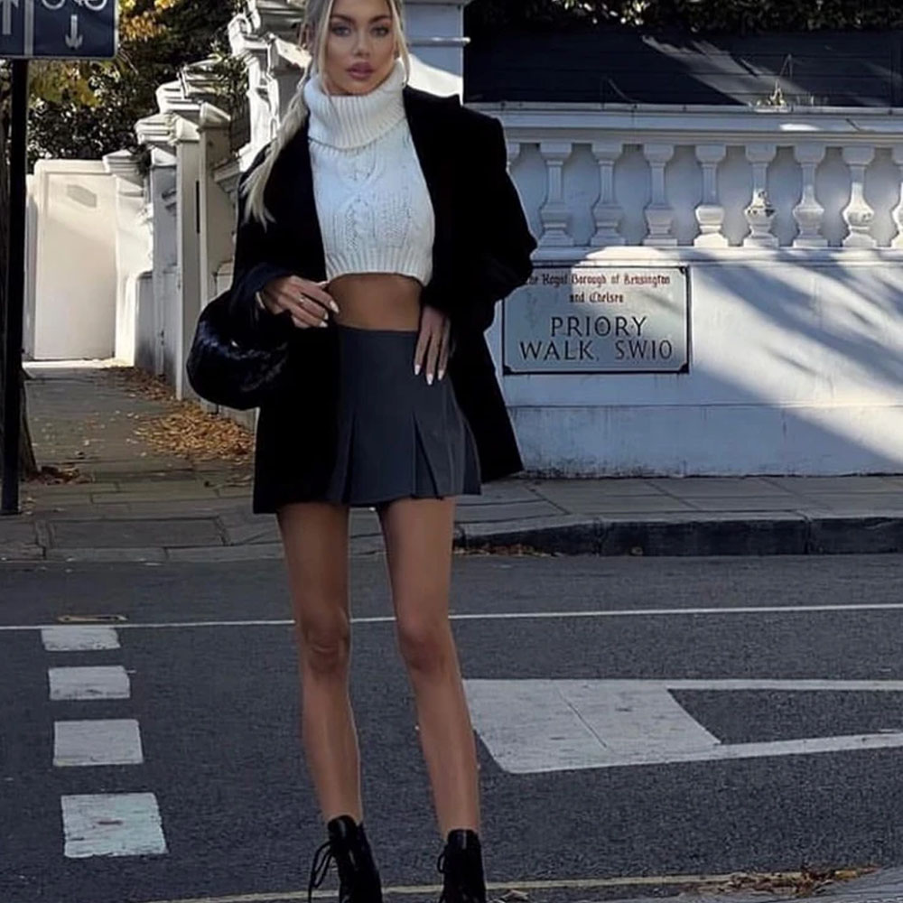 MUJER 2025 Plisowane Szorty Spódnicowe Damskie z Wysokim Stanem Mini Szorty Damskie Letnie Podstawowe Spodenki Spódnicowe Damskie Wakacyjne Codzienne Szorty Damskie