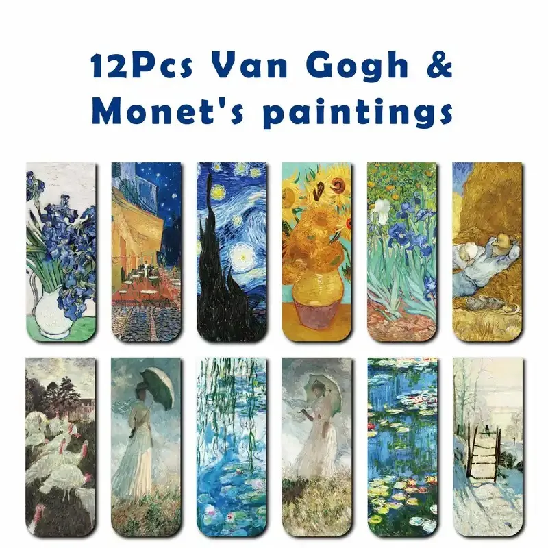 Segnalibri magnetici artistici da 12 pezzi con dipinti di fama mondiale di Van Gogh e Monet: ideali per la scuola, l'ufficio e gli amanti dell'arte