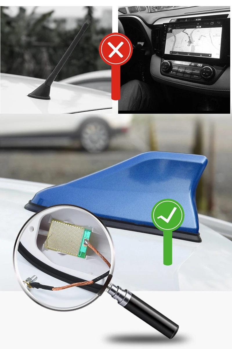 16cm universal de fibra carbono olhar teto do carro montagem superior barbatana tubarão antena aérea toppers rádio automático am fm antena amplificador sinal