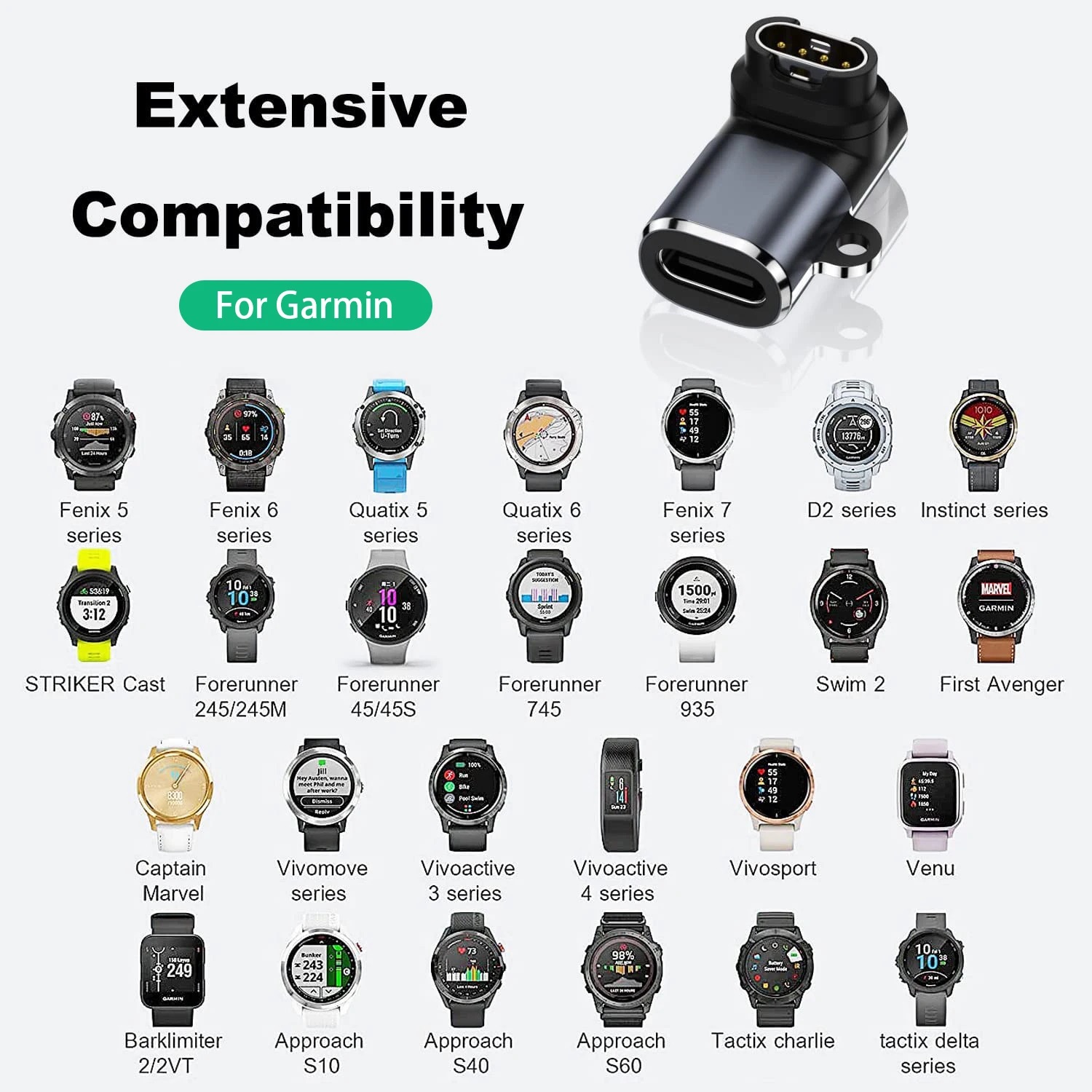 Type C USB Port to 4pin Charger Power Adapter Connector For Garmin Fenix 7/6/5/7X/6X/5X/Venu 2 plus Watch Charging Converter