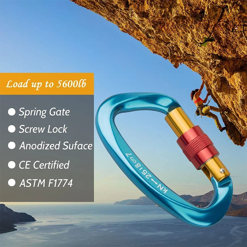 1 ~ 10 Uds 25KN hebillas de escalada al aire libre, hebillas de bloqueo de escalada, cerraduras de puerta de tornillo en forma de D para equipos de trabajo de gran altitud