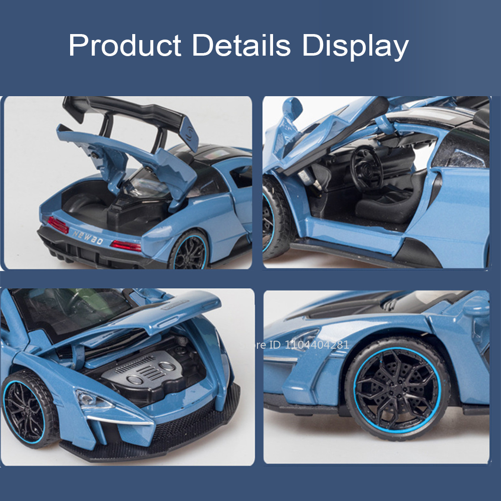 1:32 Senna 765LT Toys Miniature Models Diecast Alloy Cars Doors Opened Sound Light Pull Back Vehices Models Collection Ornaments