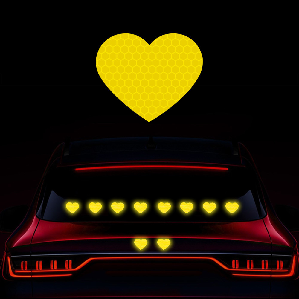 10 pezzi adesivi riflettenti per strisce di sicurezza per paraurti auto adesivo riflettente per auto a forma di cuore amore nastro di sicurezza di avvertimento per guida notturna