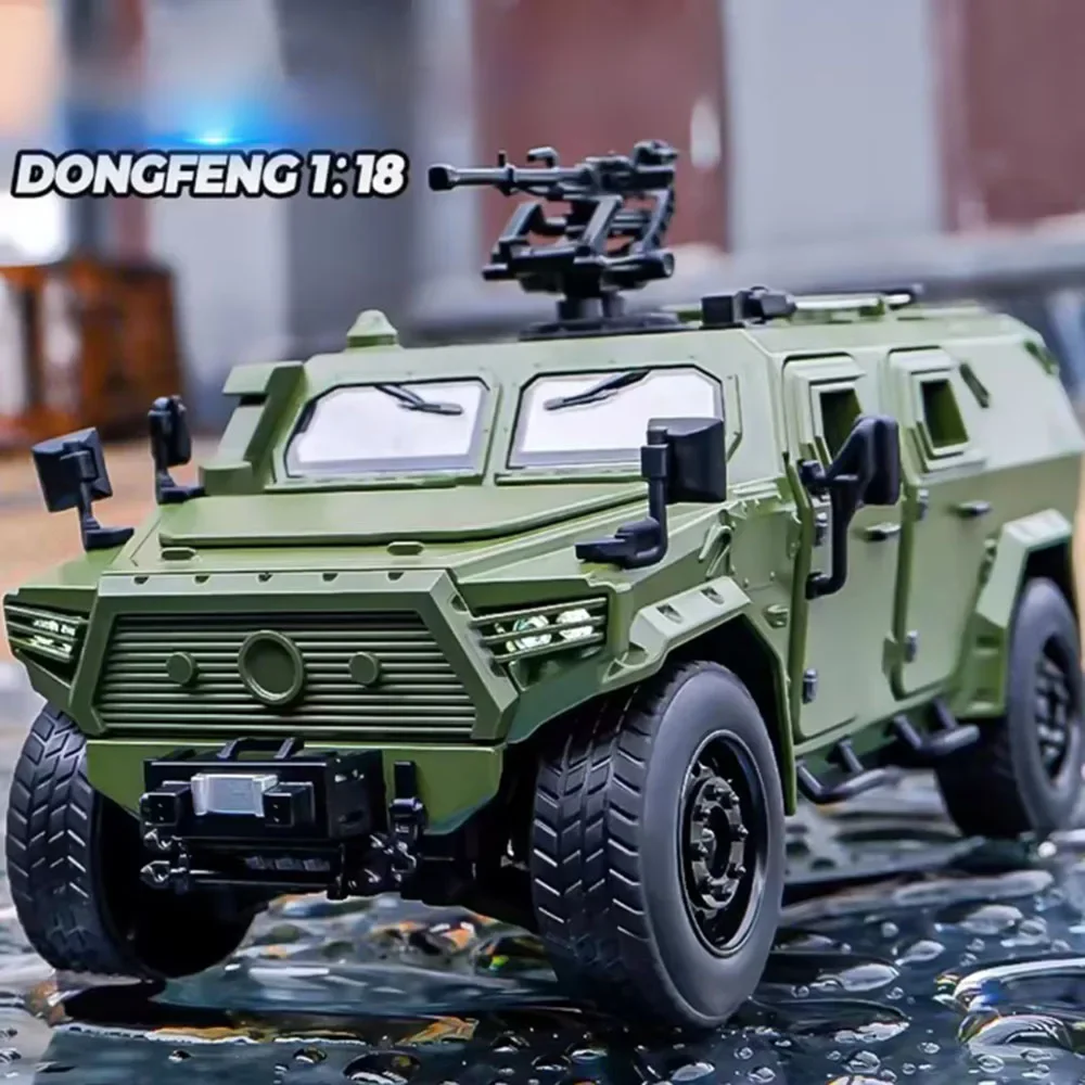 東風-m-terrain装甲車のおもちゃ、ミニチュアモデル、軽い音楽、軍用オフロード車、オープンドア、キッズクリスマスギフト、1:18