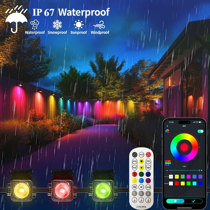 Smart RGBIC Eaves Lights Permanent Outdoor Lights Outdoor Christmas LED Light Strings with APP Remote Control IP67 Waterproof