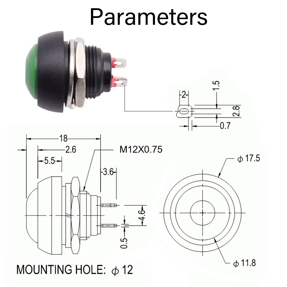 5/10 Uds PBS 33B Mini pequeño botón de plástico cabeza redonda ON OFF interruptor momentáneo 2 pines 12mm reinicio de energía impermeable sin bloqueo