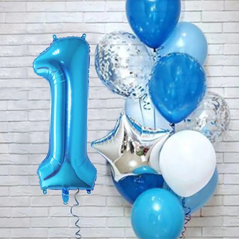 12 Uds. Globos de látex de aluminio con números azules de 32 pulgadas, decoraciones para fiesta de feliz cumpleaños, suministros para niños y bebés de 1, 2, 3, 4, 5, 6, 7, 8, 9 años