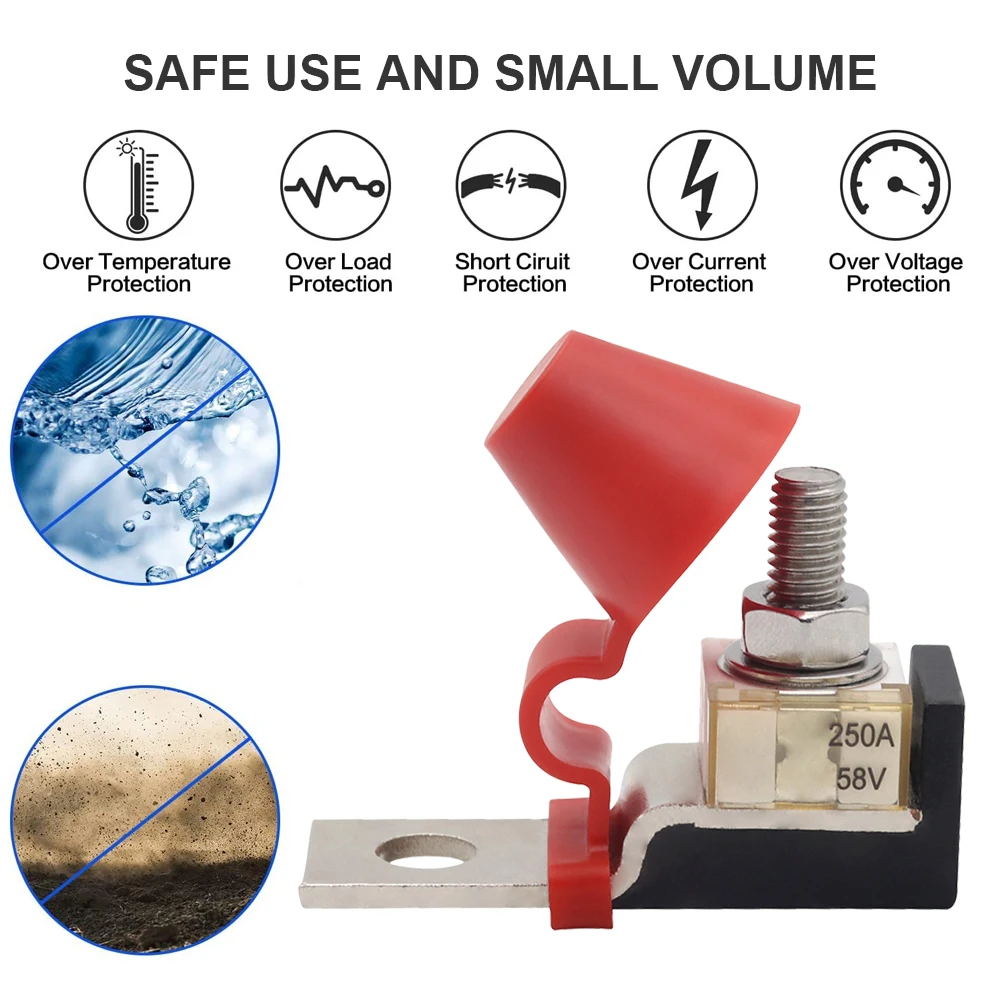 Kit de bloque de fusibles de montaje de Terminal M8, 30A-300A, 58V, fusible de anillo, soporte de Terminal de batería marina, protección de encendido para barco, camión, RV