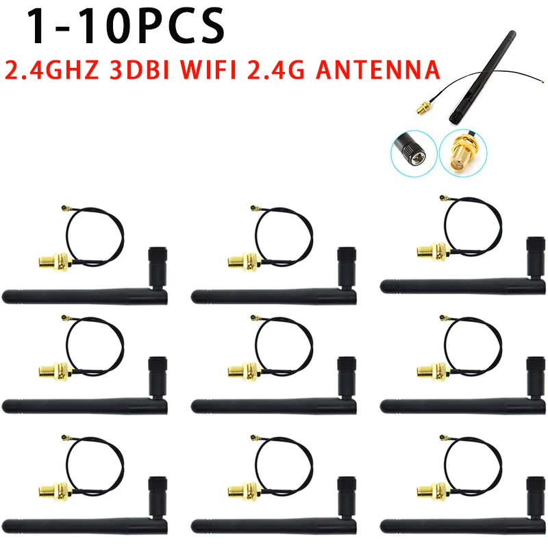 1-10PCS 2.4GHz 3dBi WiFi 2.4g Antenna Aerial RP-SMA Male wireless Router+ 17cm PCI U.FL IPX to RP SMA Male Pigtail Cable ESP32