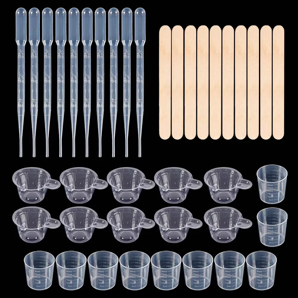 Gießwerkzeug-Set zum Mischen von Harz, 10 Rührbecher, 10 Messbecher, 10 Holzstäbe, 10 Tropfer, DIY-Handwerk, Schmuckherstellung