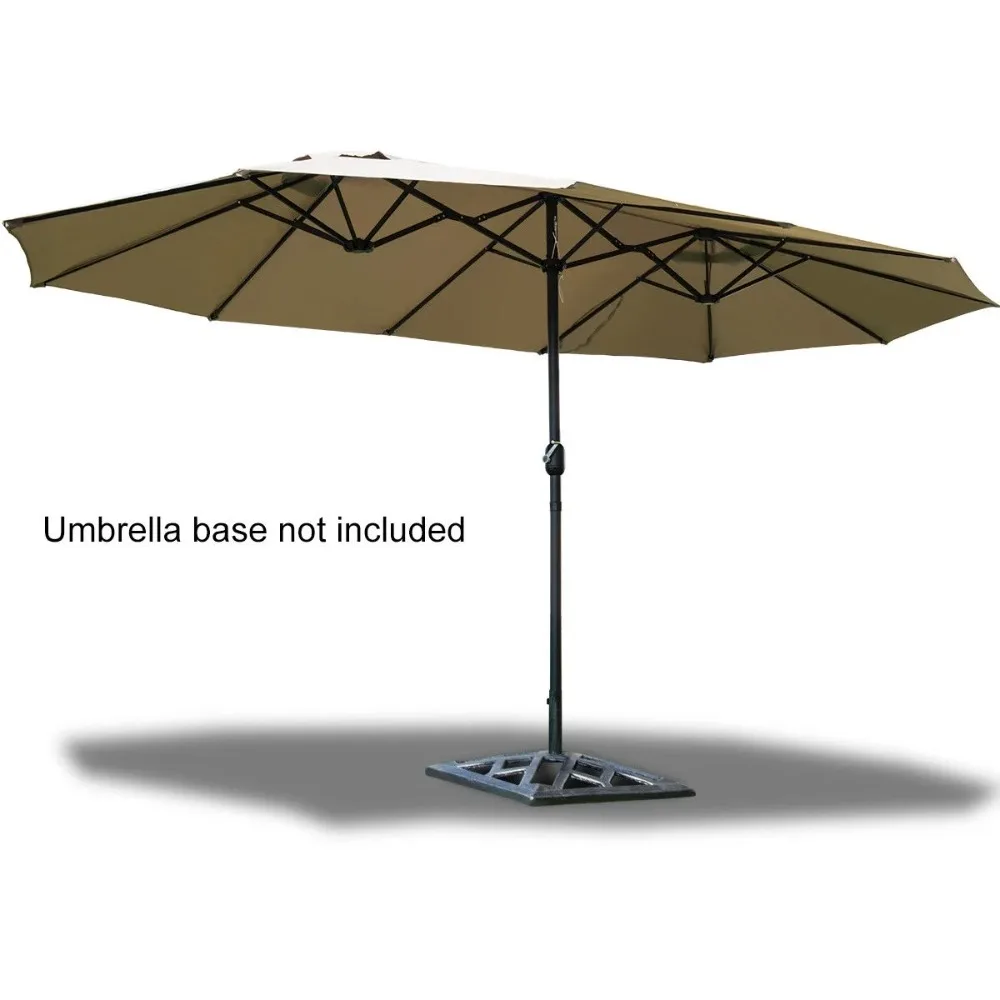 15ft Outdoor Parasol, Double Sided Double Patio Umbrella with Crank Handle, Beige