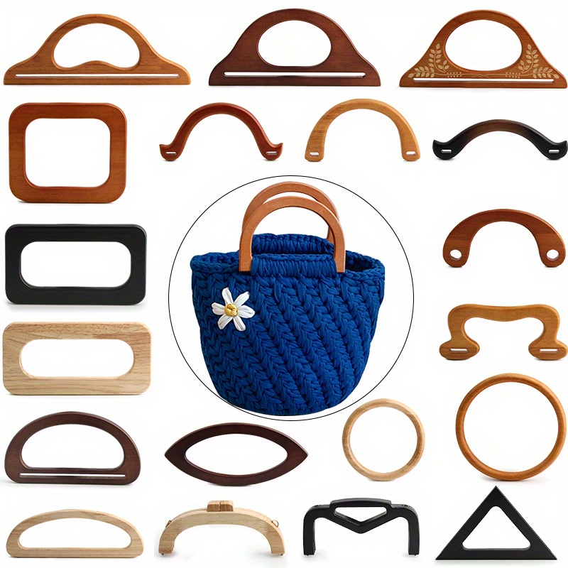 2PCS solid wood spliced square handles, oak woven handbag handles, beach bag solid wood rectangular handles