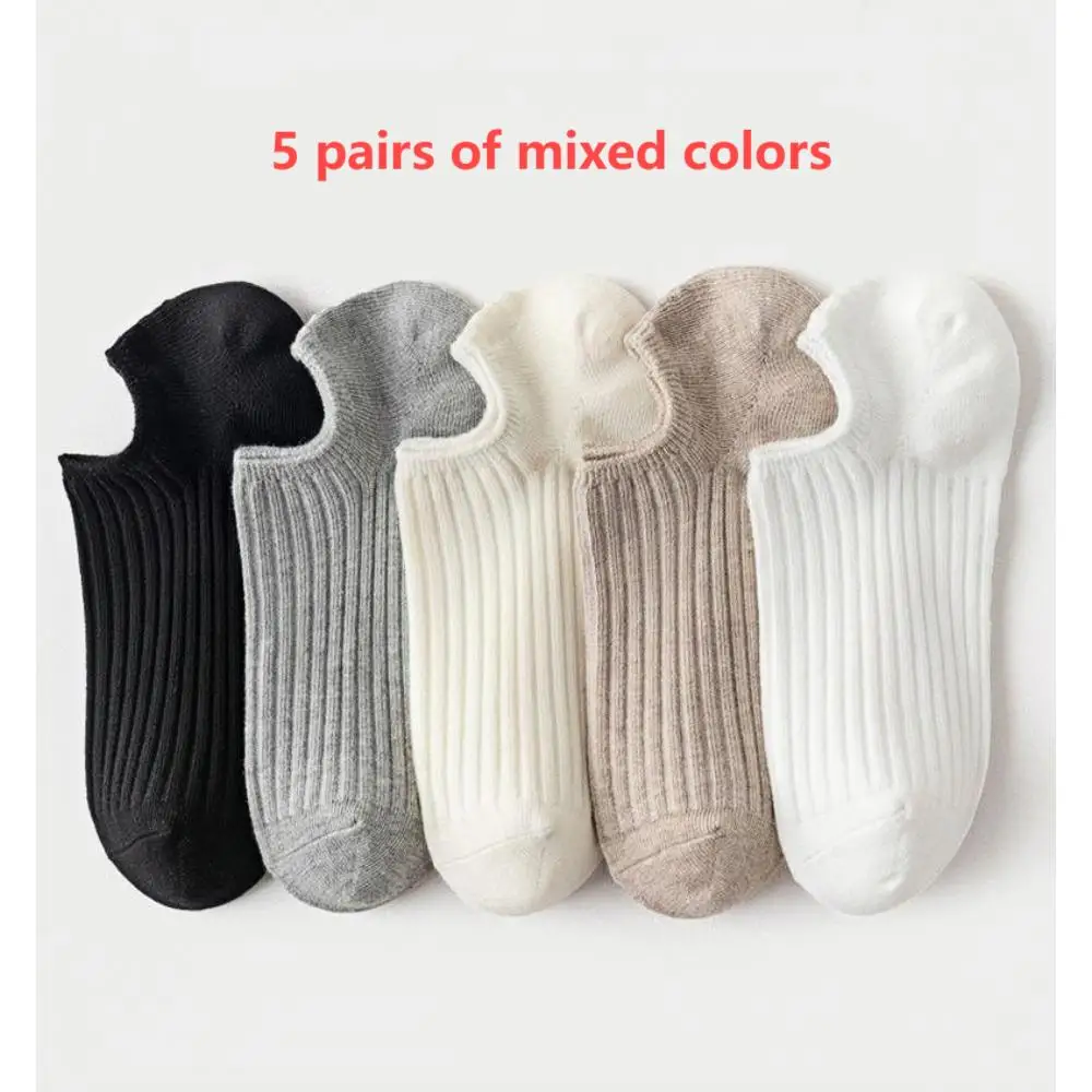 5 pares de calcetines náuticos para mujer para primavera y verano, calcetines casuales simples clásicos en blanco y negro, calcetines invisibles de corte bajo
