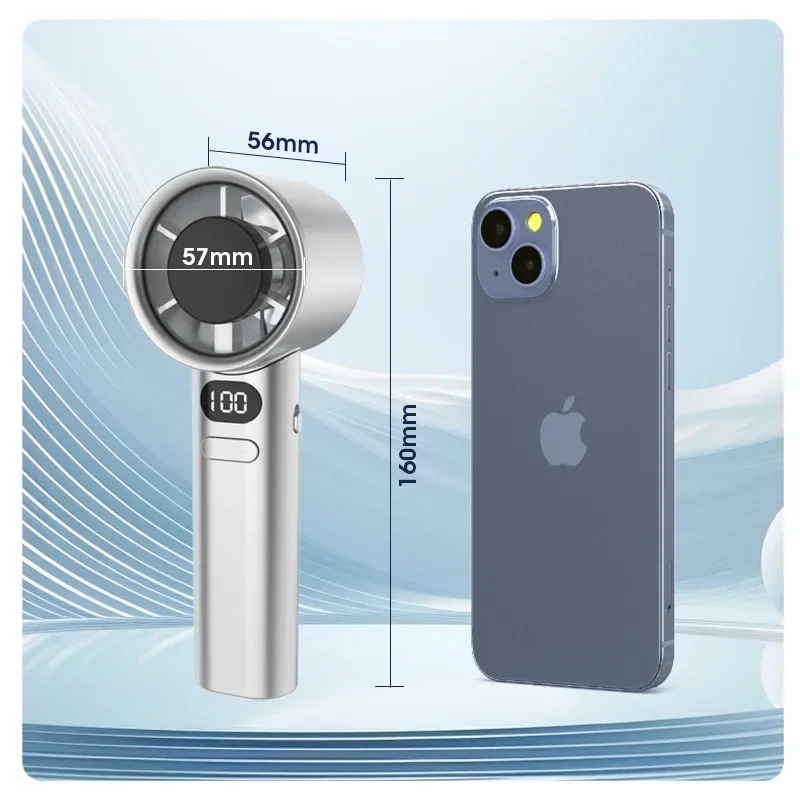 Mini handventilator Mute handventilator 4 snelheden aanpassing Luchtbereikventilator met vermogensdisplay Draagbare handventilator