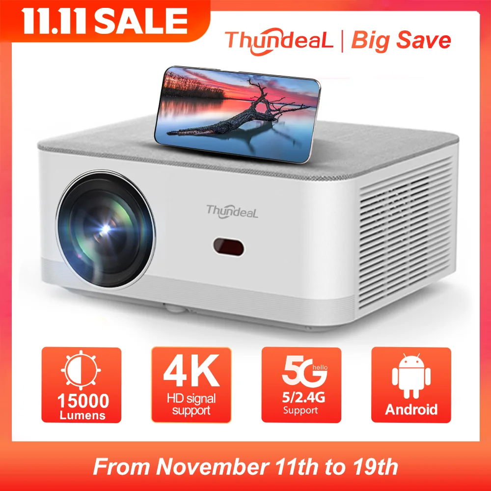 ThundeaL Portable Mini Projector TD92 Pro FHD 1080P Full HD Beam 4K Video WiFi Android Projector TD92Pro 3D Movie Home Theater