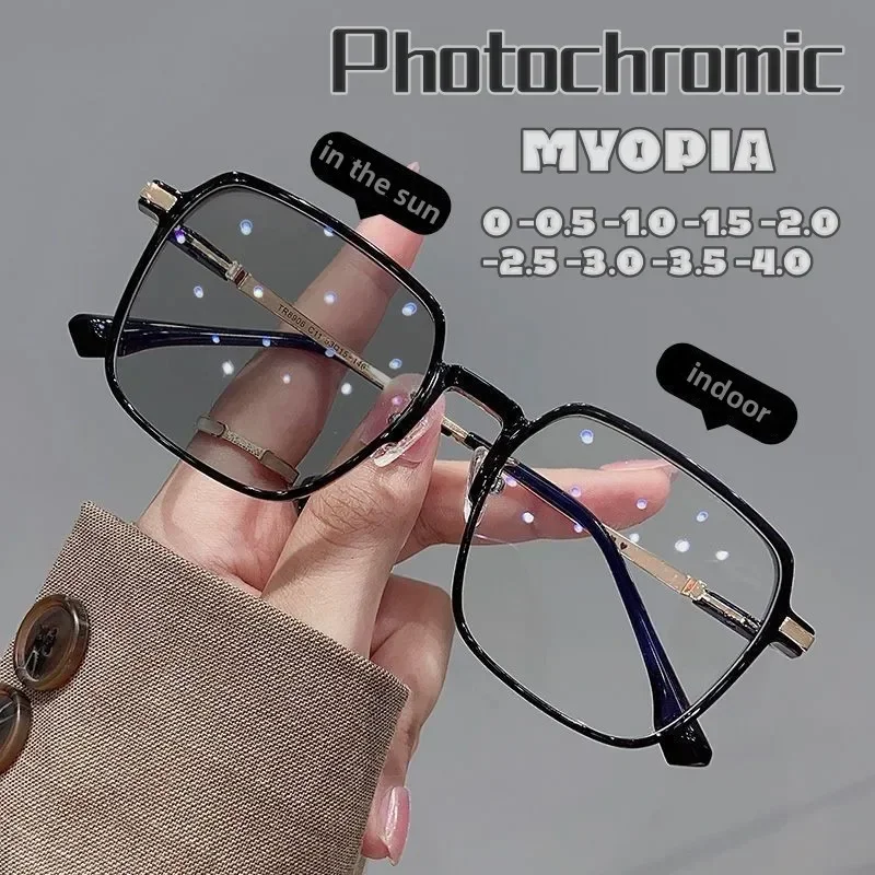 Nuevo estilo, gafas fotocromáticas para miopía, gafas que cambian de Color para hombres y mujeres, gafas de sol Anti UV, gafas de lujo para miopía 0 ~-6.0