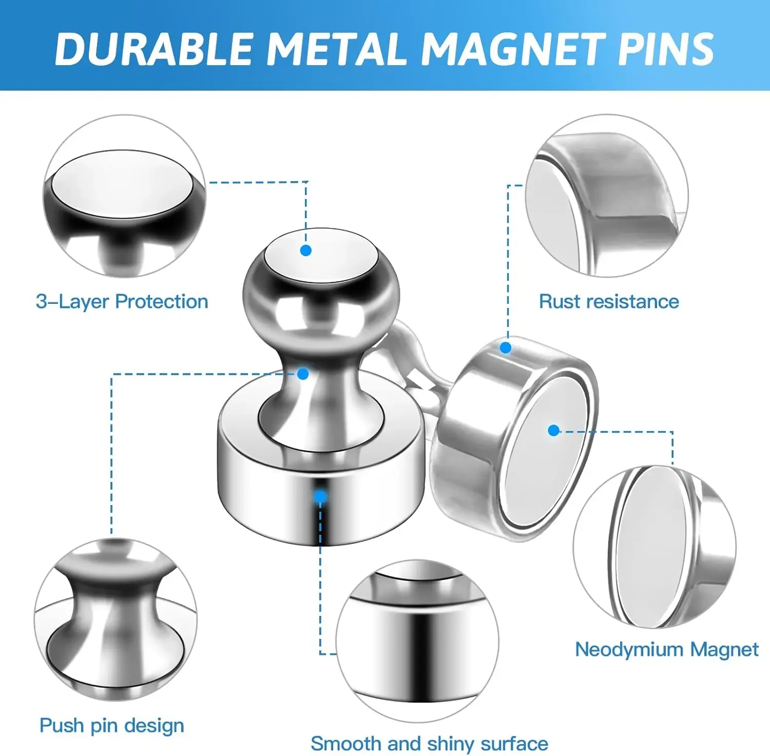 50-2Pcs โลหะ Strong Magnetic Pushpins แม่เหล็ก Pin ไวท์บอร์ดตู้เย็น Thumbtack Power แม่เหล็กแผ่น Push Pins สําหรับสํานักงานโรงเรียน