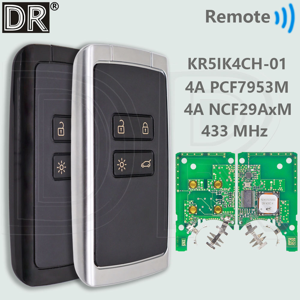 DR 4A PCF7953M/NCF29xMChip 433MHz 車リモートキー KR5IK4CH-01 ルノー Kadjar Clio5 Zoe2 コレオスキャプチャ風光明媚なメガーヌ 2016-2022