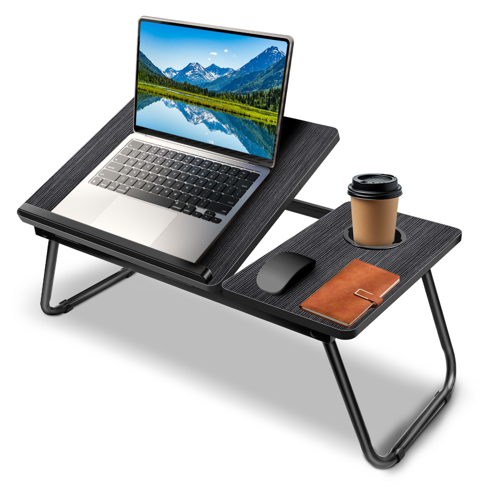 Laptop Desk, Laptop Bed Table with Foldable Legs & Cup Slot, Reading Holder Notebook Stand Breakfast Bed Tray Book Holder