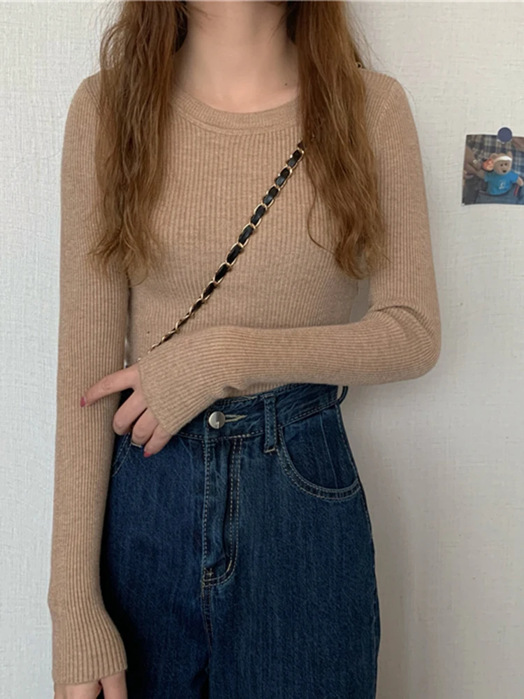 2025 เสื้อกันหนาวผู้หญิงใหม่ฤดูใบไม้ร่วงฤดูหนาวเสื้อแขนยาว Basic TOP แฟชั่น O-คอยืดหยุ่นหญิงฤดูหนาวถักจัมเปอร์