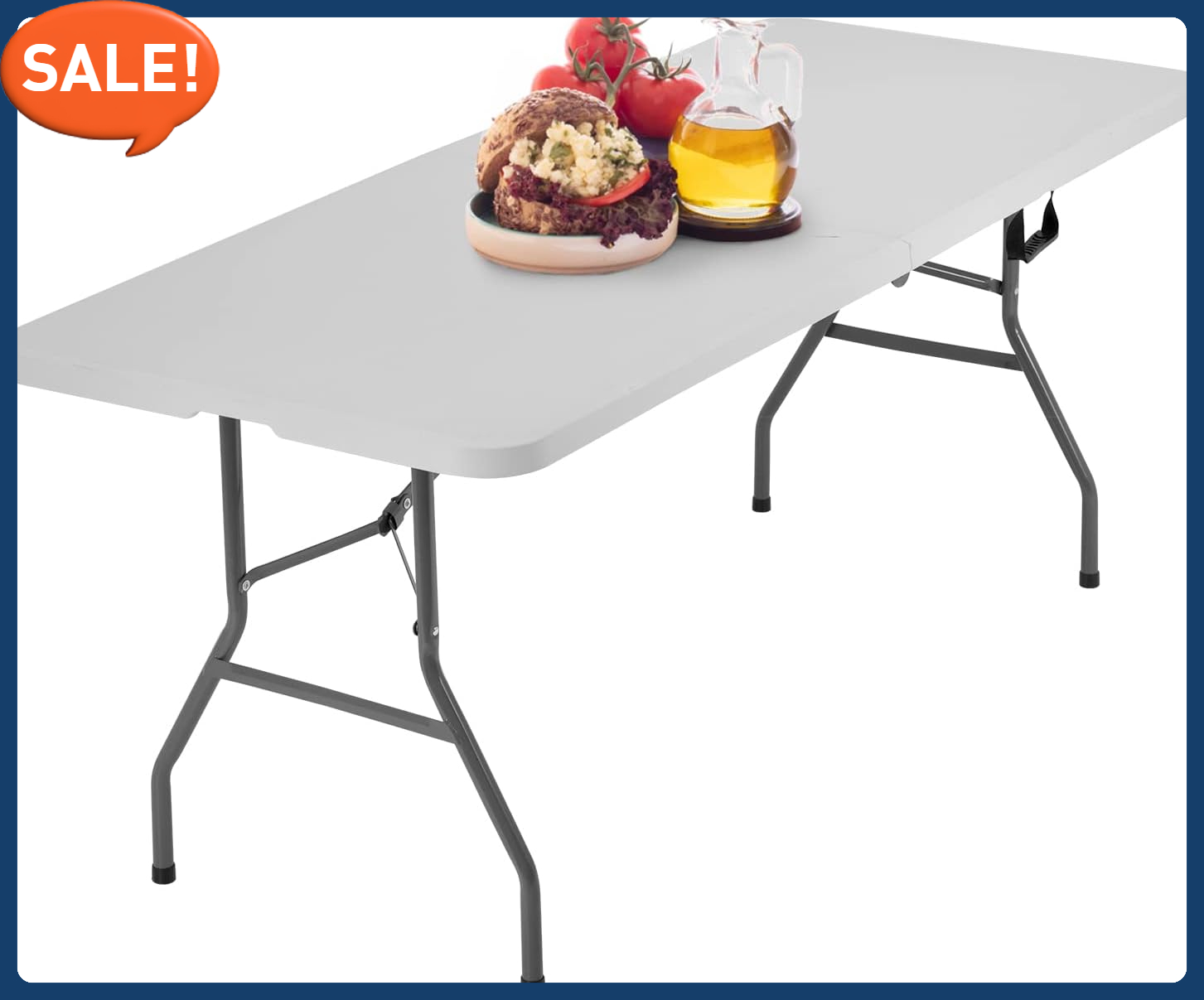 6FT Picnic Table Folding  Camping  Plastic  Fold Up  Lock for Party Event,White