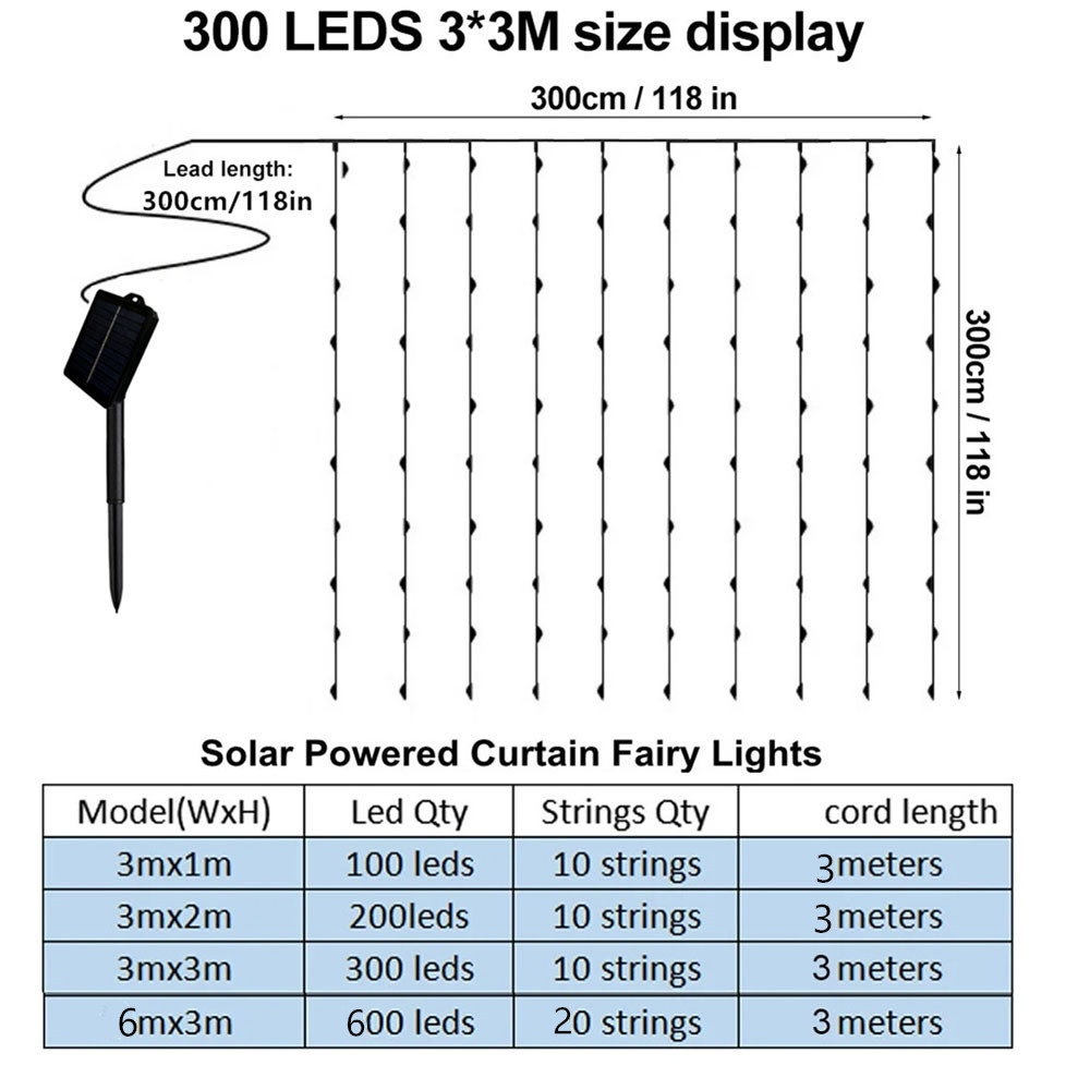 3/6 m LED Solar Vorhang Licht Außenterrasse Dekor Party Lichter Urlaub Dekor für Garten Fee Lichterketten Weihnachten 2024