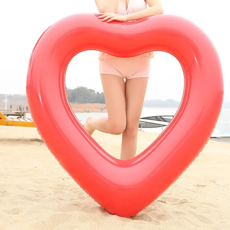 Flotador inflable con forma de corazón para piscina, colchón de flotación, Círculo de natación, color rosa y rojo, 90 pulgadas