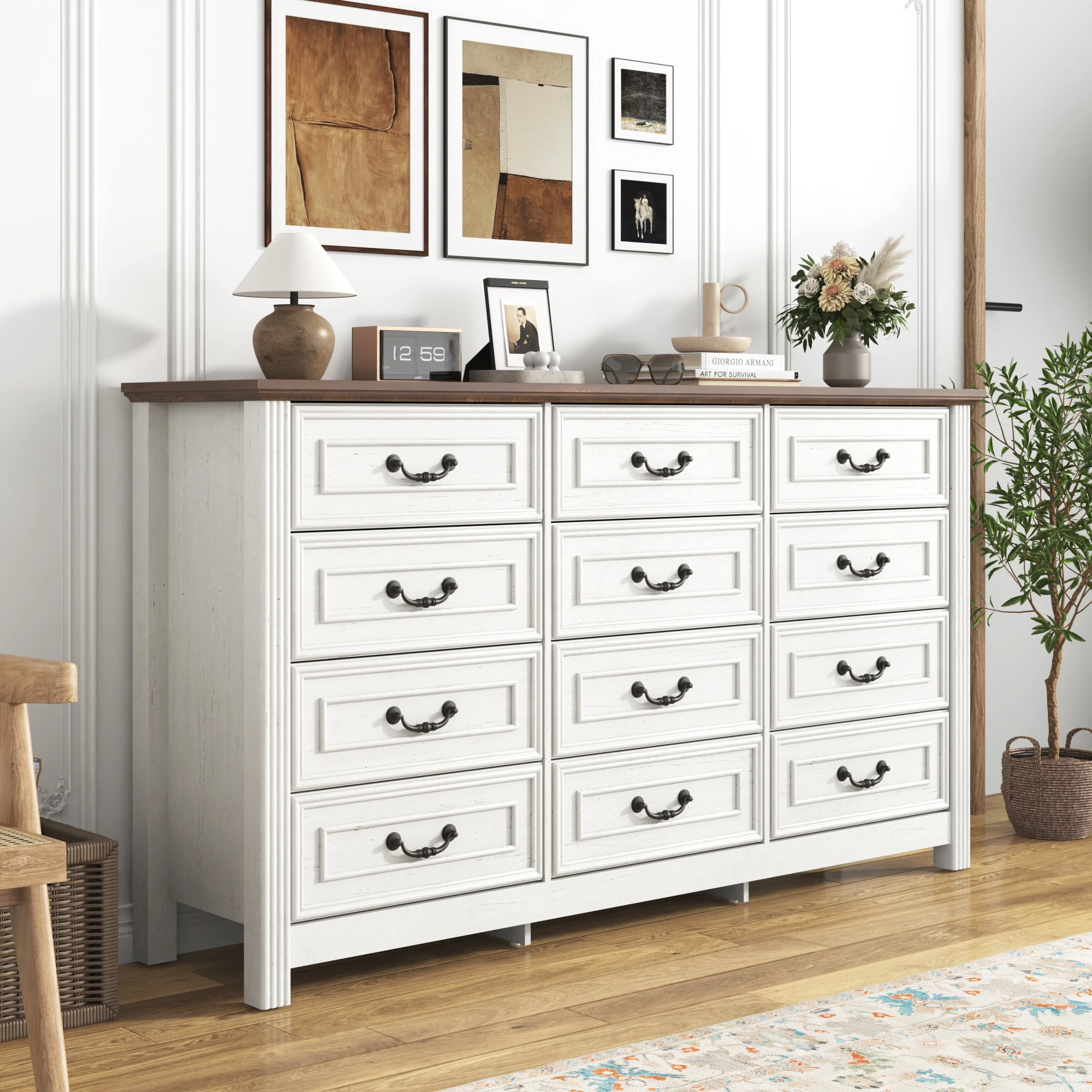 Large Dresser with 12 Drawers for Bedroom, 63'' Long Modern Wood Dresser Chest of Drawers, Storage Cabinet Clothes Organizer