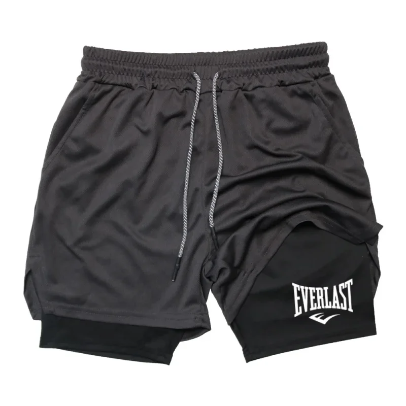 Shorts de ginástica de compressão masculino, calças esportivas estampadas EVERLAST, camada dupla, secagem rápida, basquete, praia, músculo, fitness