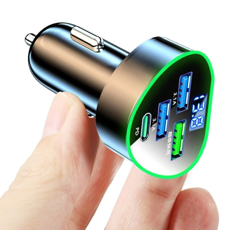 350W autotelefoonoplader USB Type C Supersnel opladen in auto met LED-spanningsmonitor voor IPhone Samsung Huawei Oneplus Vivo Oppo