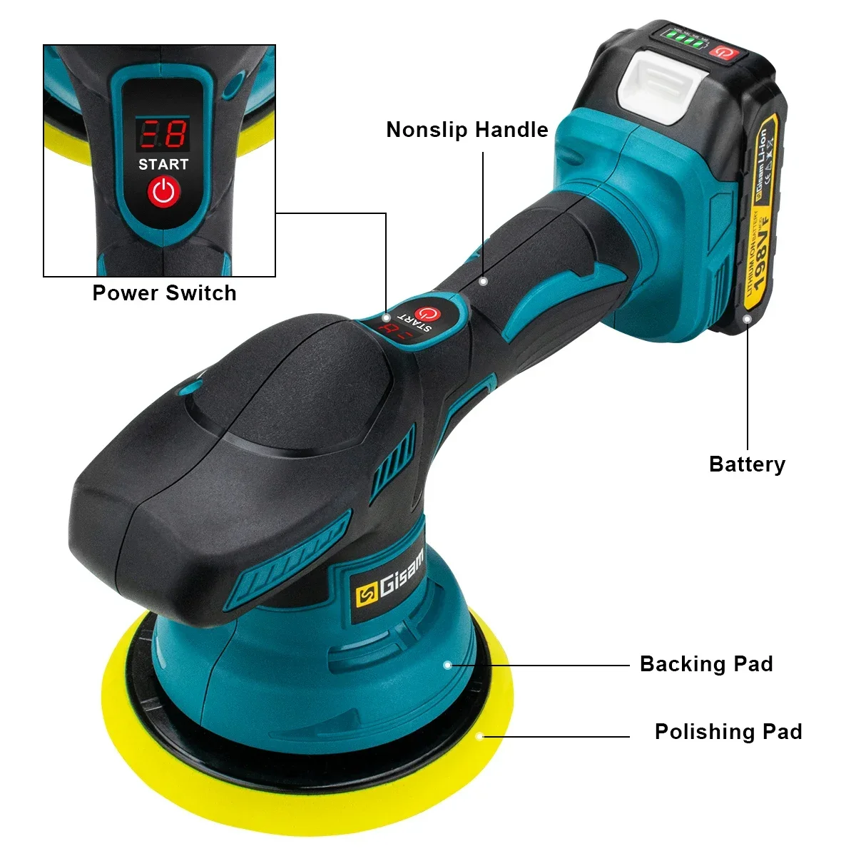 Gisam Cordless 8 Gears Car Polisher Electric Polisher Automobile Car Polishing Sealing Glaze Machine For Makita 18v Battery Pins