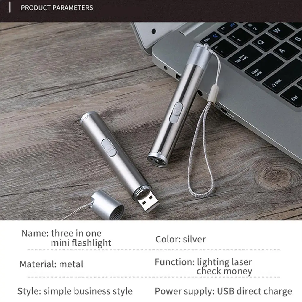 Pointers USB Rechargeable 3-in-1 Flashlight Infrared Detector Pet