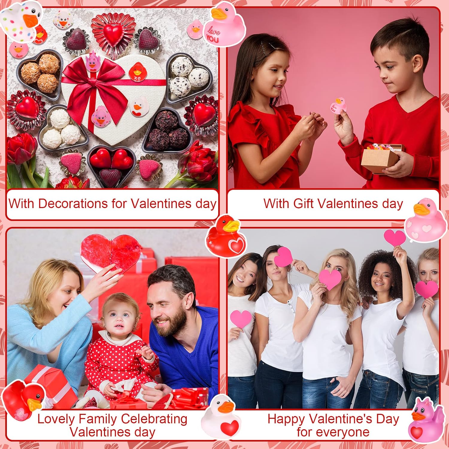 52 パック バレンタインデー ラバー アヒル バルク 子供用 面白い ラバー アヒル バレンタイン ジープ アヒル ダッキング バレンタイン パーティー ベビー シャワー用