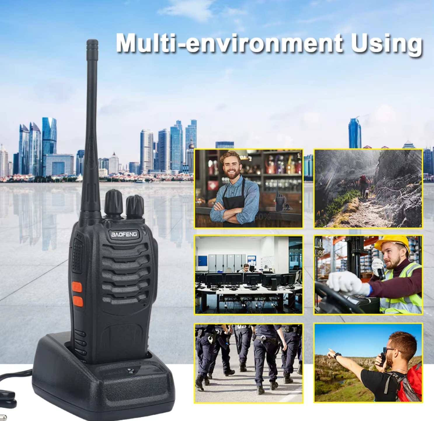 Fabricante al por mayor 6 uds 888S original Baofeng 5W walkie-talkie de alta potencia 10KM comunicación de larga distancia espera ultra larga