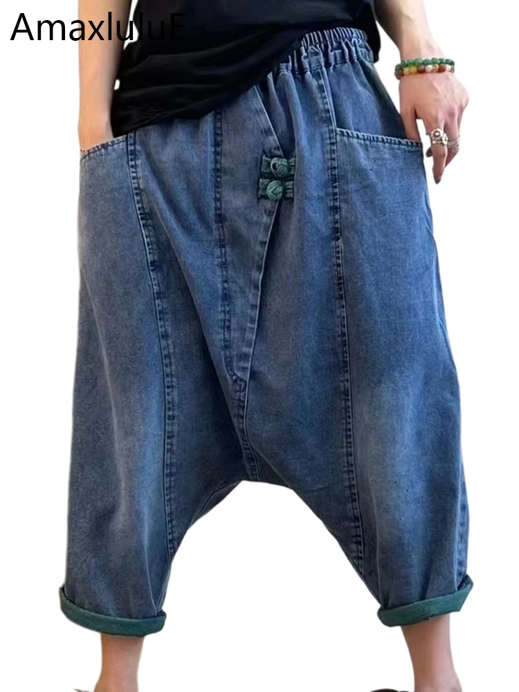 AmaxluluE 2025, Sommer-Damen, chinesische lose Kreuzhose, Damen-Luxus, lässig, Harajuku-Jeans, Damen, klassische Vintage-Denim-Hose