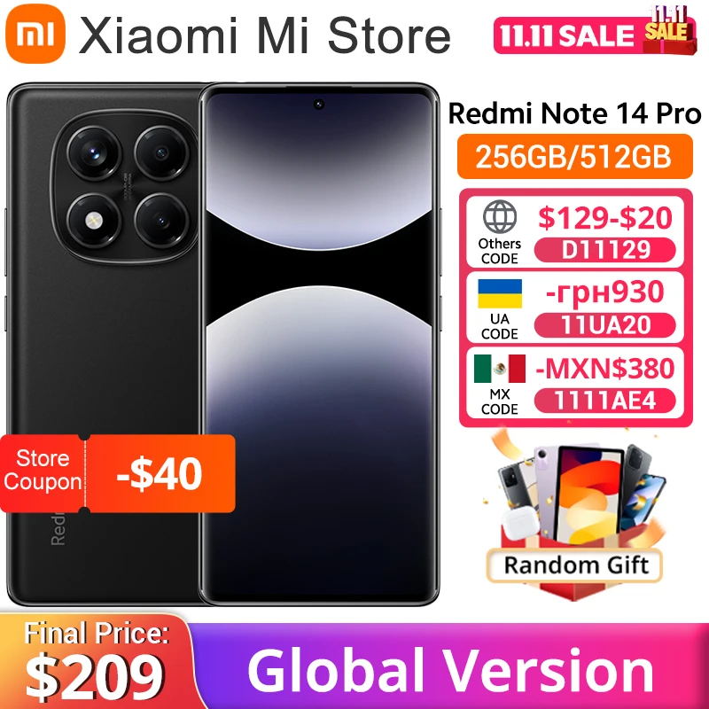 Глобальная версия Xiaomi Redmi Note 14 Pro Смартфон 200 МП AI камера Helio G100-Ultra NFC 6,67-дюймовый AMOLED-дисплей