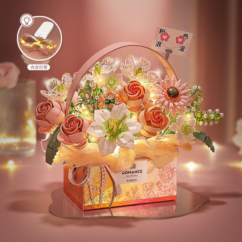 LOZ 新しいビルディングブロック花ローズビルディングブロックおもちゃマジックパウダーポータブルフラワーブーケギフトボックスシリーズギフト女の子のための