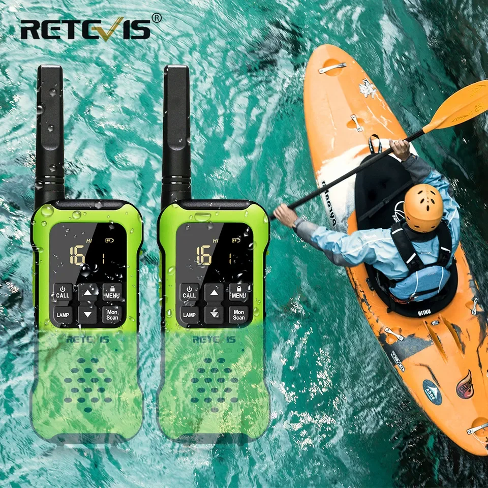 Retevis RT649P Walkie Talkie Impermeable Flotante NOAA 1200mAh Linterna SOS Recargable para Emergencias Camping Kayak (2 Piezas)