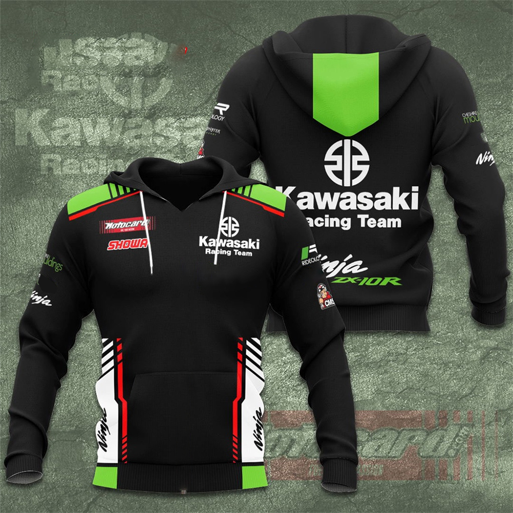 Kawasaki-Sudadera con capucha y cremallera para hombre y mujer, equipo de carreras de motos, sudadera de gran tamaño, chaqueta para niño, abrigo, primavera y otoño, 2024