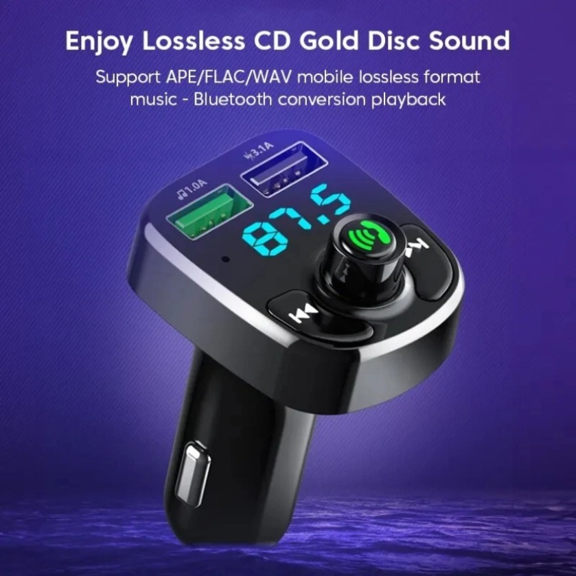 XIKCU LED MP3 Bluetooth FM Audio Receiver Freisprecheinrichtung Bluetooth 5.0 Sender 2,1 A 3,1 A QC3.0 Typ C Dual USB Car Kit Ladegerät