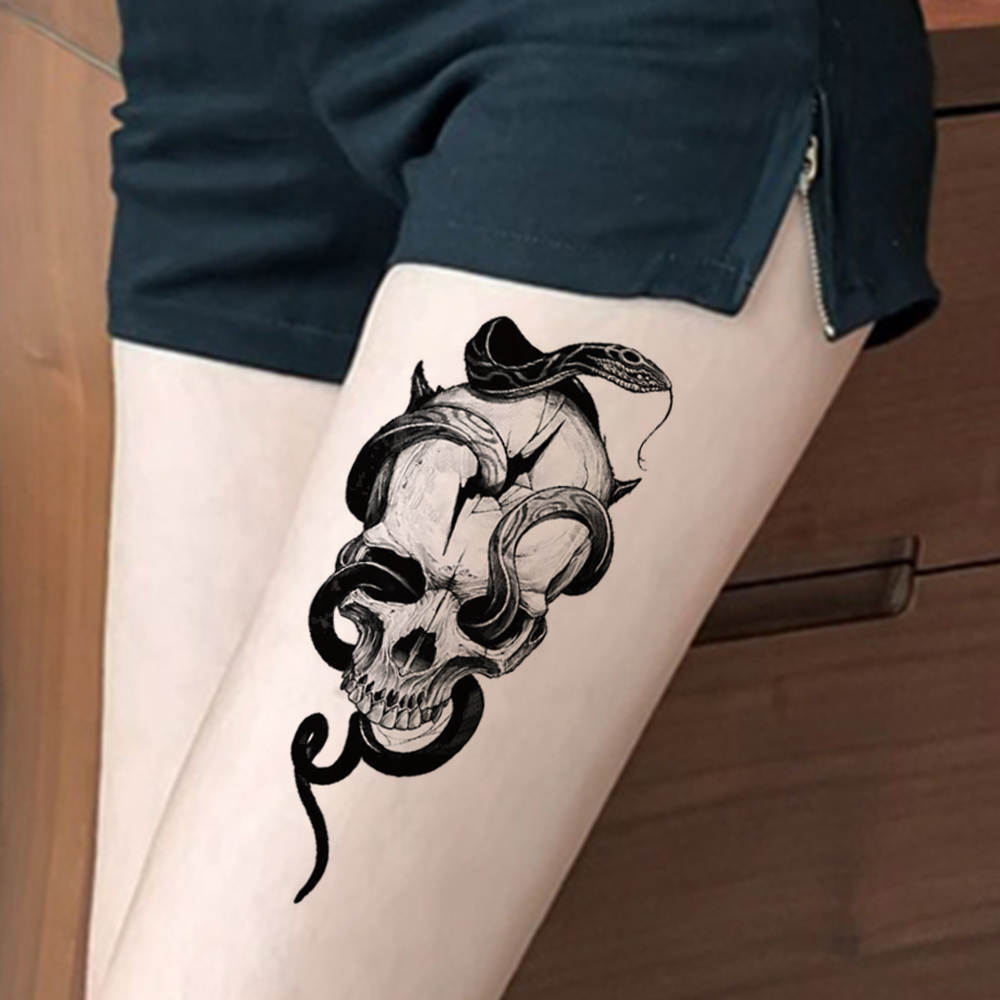 10 Uds tatuaje temporal a prueba de agua pegatina serpiente negro Mamba flor cráneo rey Cobra tótem arte corporal brazo tatuajes falsos mujeres hombres