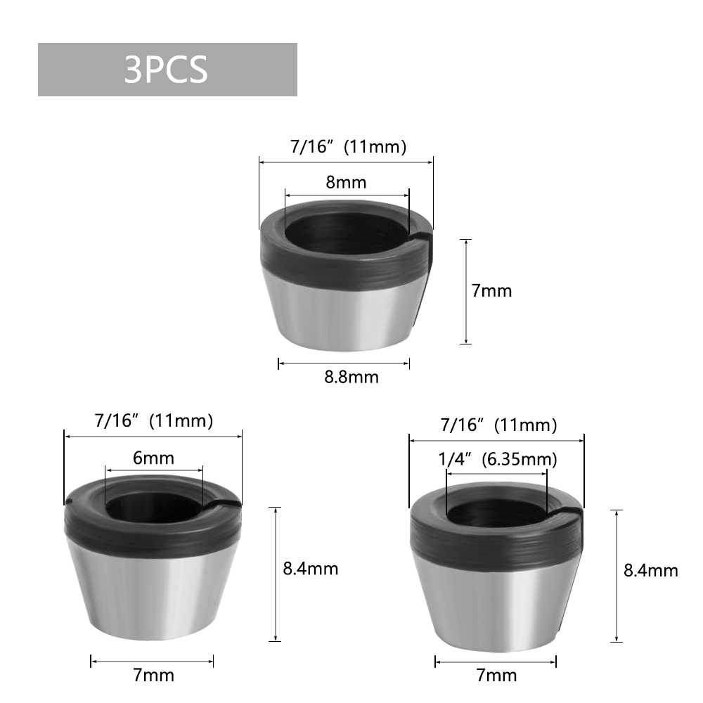 LAVIE 1PC 3Pcs Set Collet 6mm 6.35mm 8mm Collets Chuck Engraving Trimming Machine Electric Router Milling Cutter Accessories