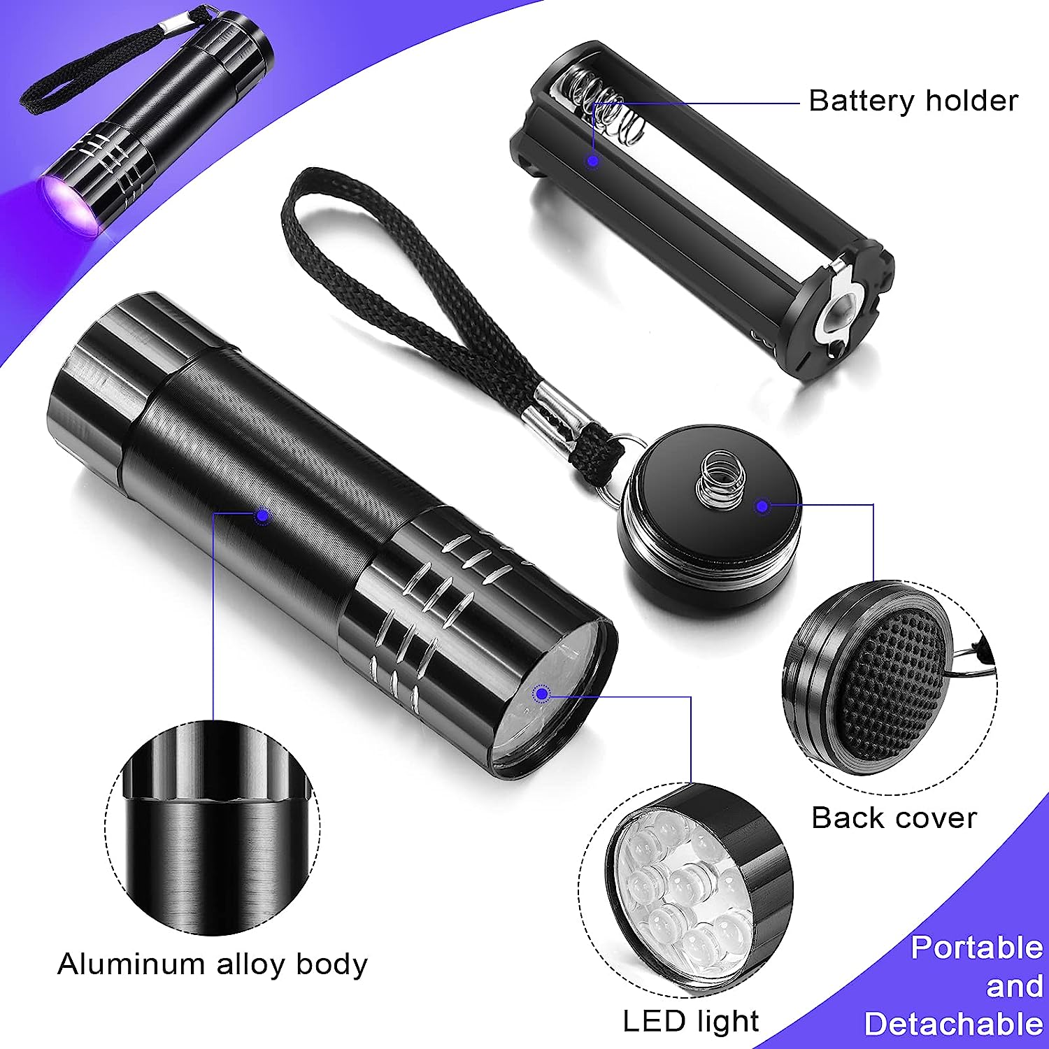 UV Flashlight 395-400nm Black Light Flashlight Ultraviolet Lamp UV Torch UV Light Detector for Pet Urine Stain Dry Stain